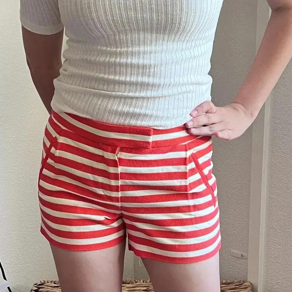 J. Crew Womens Orange White Striped Retro Shorts 00 27 Coastal Vacation Pin Up - Picture 3 of 11